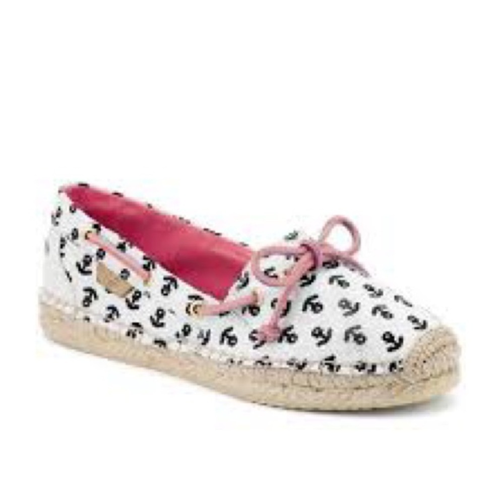 Sperry Katama espadrille slip on shoes suede casual anchor print canvas womens 8